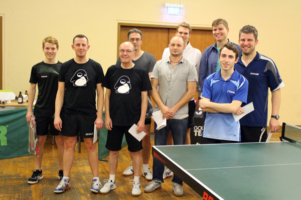 Die Sieger (vlnr): Florian, Lucien, Peter, Eric, Matthias, Paddy (Turnierleitung), Niklas, Michael, Christian Die Sieger (vlnr): Florian, Lucien, Peter, Eric, Matthias, Paddy (Turnierleitung), Niklas, Michael, Christian